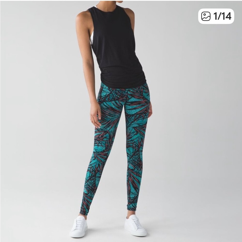 Lululemon mini palm lace tofino teal multi Wunder Under Leggings luxtreme 6